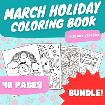 Preview of March Coloring Book Bundle - Spring Coloring Pages - Easter - Saint Patty's Day