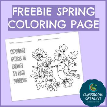 Preview of Spring Coloring Page - Cute Bird and Flowers - Early finishers, Independent Work