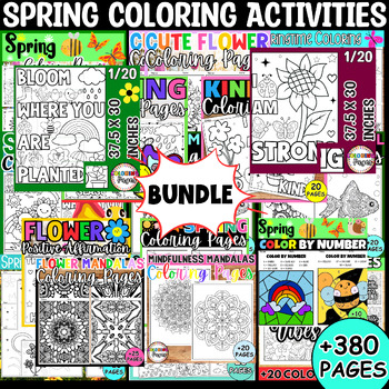 Preview of Spring Coloring Pages Activities - April Fun Brain Breaks Morning Work Bundle