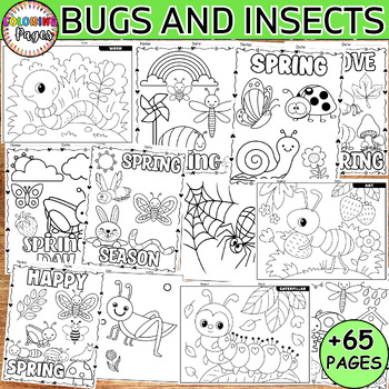 Preview of Spring Coloring Pages Activities - Bugs Insects Coloring Worksheets Bundle