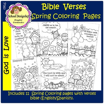 Preview of Spring Coloring Pages - Bible Verses English/Spanish (School Designhcf)