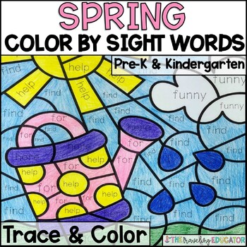 Preview of Spring Coloring Sheets | Color By Sight Words for Pre-K & Kindergarten