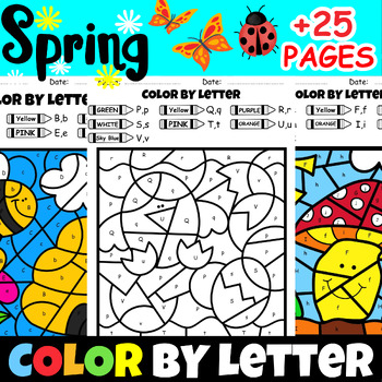 Preview of Spring Coloring Pages | Color by Code Letter | Alphabet Coloring Worksheet