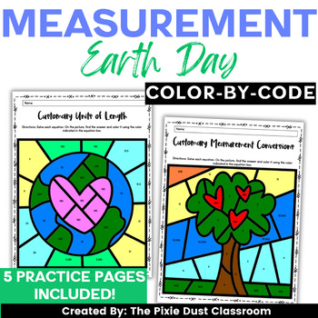 Preview of Spring Coloring Pages Earth Day Math Color-by-Number 5th Grade Measurement