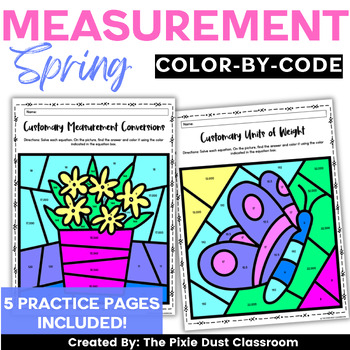 Preview of Spring Math Coloring Sheets Customary Measurement 5th Grade Color-by-Code