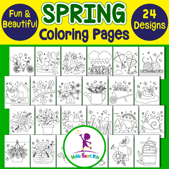 Preview of Spring Coloring Pages | Fun April Activities | 24 Worksheets to Color