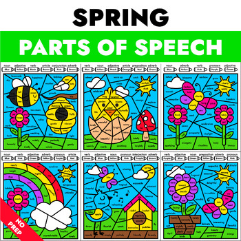 Preview of Spring Coloring Pages - Parts of Speech Color by Code - Grammar Activity