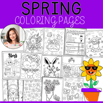 Preview of Spring Coloring Pages activity sheets for prek-5th grade kids with animal pages