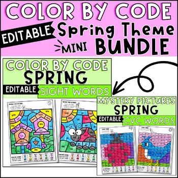 Preview of Spring Coloring Pages Sight Words and CVC Practice Editable Worksheets