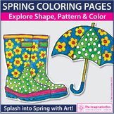 Spring Coloring Pages, Umbrella, Rain Boot, Hat & Mitten S