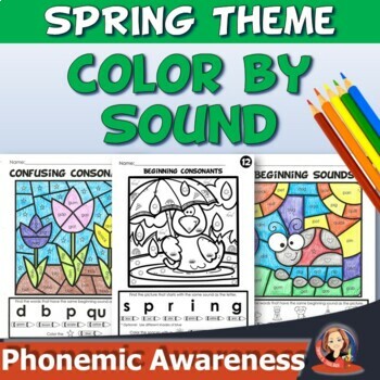 Preview of Spring Coloring Pages and Color by Sound Activities for Phonemic Awareness