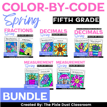Preview of Spring Coloring Sheets 5th Grade Math Coloring Pages Color by Code BUNDLE