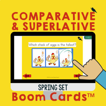 Preview of Spring Comparative Grammar & Boom™ Cards for Speech Therapy Compare and Contrast