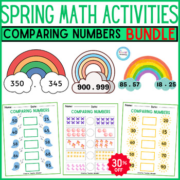 Preview of Spring Comparing Numbers BUNDLE, Rainbow theme, Spring math crafts&activities