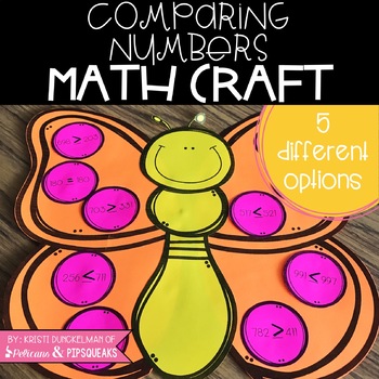 Preview of Spring Comparing Numbers Butterfly Math Craft