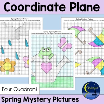 Preview of Spring Coordinate Plane Mystery Graphing Pictures - Four Quadrant