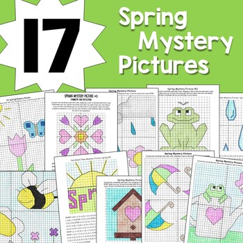 Preview of Spring Coordinate Plane Math Mystery Graphing Pictures BUNDLE