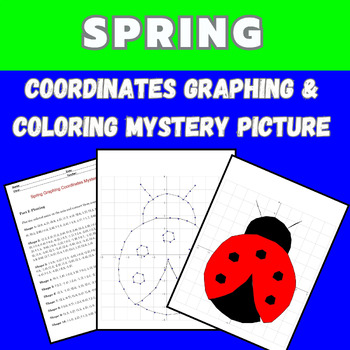 Preview of Spring Coordinates Mystery Picture Plotting Ordered Pairs and Coloring ladybug