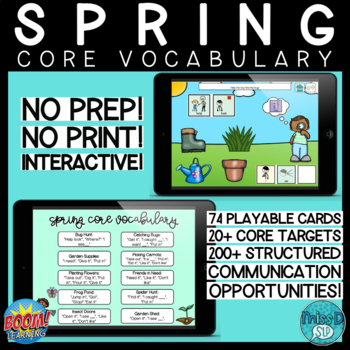 Preview of Spring Core Vocabulary AAC Early Language Boom Cards™  for Speech Therapy