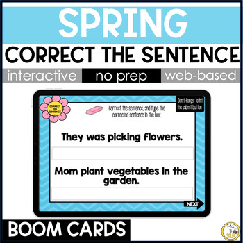 Preview of Spring Correct the Sentence - Grammar Skill Builder- Digital Boom Cards