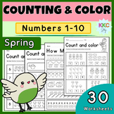 Spring Counting 1-10 Worksheets | How Many? | Math | Counting & Color | Numbers