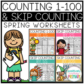 Preview of Spring Counting 1-100 and Skip Counting Worksheets Bundle