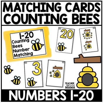 Preview of Spring Counting Bees Numbers 1 to 20 Matching Centers for PreK Kindergarten Math
