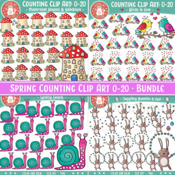 Spring Counting Clipart 0-20 Bundle by Clever Cat Creations | TPT