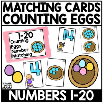 Preview of Spring Counting Eggs Numbers 1 to 20 Matching Centers for PreK Kindergarten Math