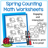 Spring Counting Math Worksheets - Preschool, PreK, & Kindergarten