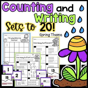 Preview of Spring Counting Sets & Writing Numbers to 20 Worksheets - Assessments