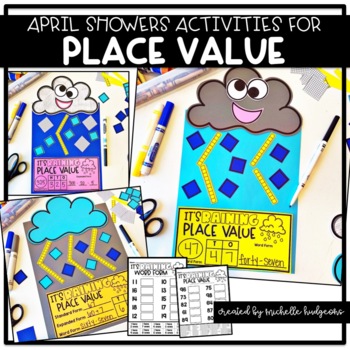 Preview of Spring Craft Clouds Weather April Math Place Value Activity 1st grade 2nd grade