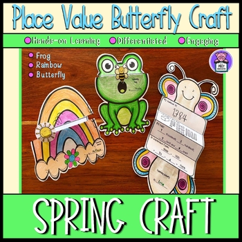 Preview of Spring Craft | Spring Place Value Craft Expanded Form Butterfly Frog and Rainbow