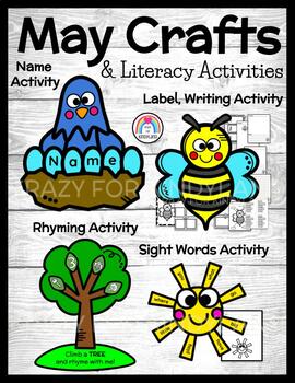 Preview of Spring Crafts, Literacy Activities: Spring, Tree, Sun, Bird, Bee, April, May