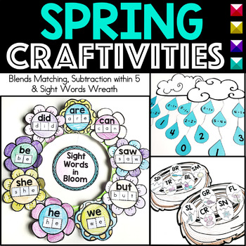 Preview of Spring Crafts for Blends, Sight Words and Subtraction Math and Reading