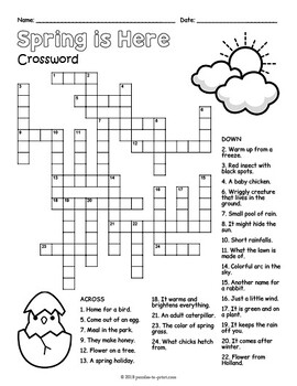 Spring Crossword Puzzle Worksheet by Puzzles to Print | TpT