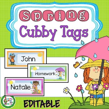 Preview of Spring Cubby or Desk Name Tags - EDITABLE PDF