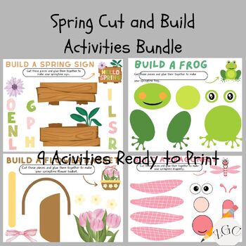 Preview of Spring Cut, Glue and Build Activity for Kids, 9 Spring Crafts, INSTANT DOWNLOAD