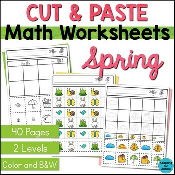 Preview of Spring Cut and Paste Math Worksheets | Special Education Math Activities