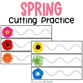 Preview of Spring Cutting Practice Scissor Skills, Montessori Spring Flower Activities