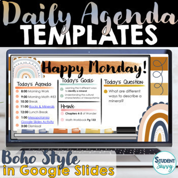 Preview of Spring Daily Slides Template Schedule Editable Agenda Digital Resource Boho