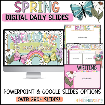 Preview of Spring Daily Slides | Trendy Spring/Easter | April Slides - Editable!