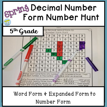 Preview of Spring Decimal Number Forms Number Hunt for 5th Grade