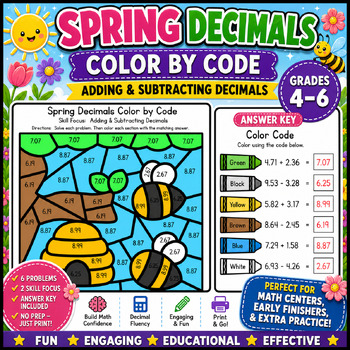 Preview of Spring Decimals Color by Code | Decimal Operations Math Activity