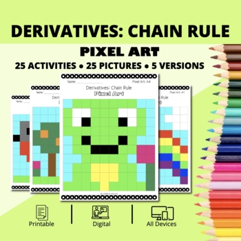 Preview of Spring: Derivatives Chain Rule Pixel Art Activity