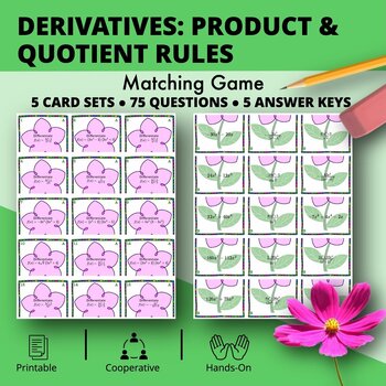 Preview of Spring: Derivatives Product and Quotient Rule Matching Game