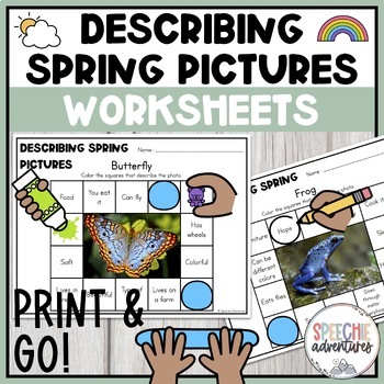 Preview of Spring Describing Real Pictures Print & Go Worksheets for Speech Languag Therapy