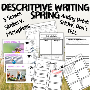 Preview of Spring Descriptive Writing -Add details, Simile/Metaphor, SLIDES, 5 senses, ESL