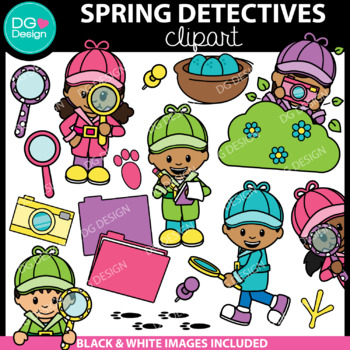 Preview of Spring Detective Kids Clipart | Spring Clipart | Easter Clipart | Detectives