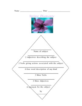 Spring Diamante Poetry Form by B.Rogers | Teachers Pay Teachers